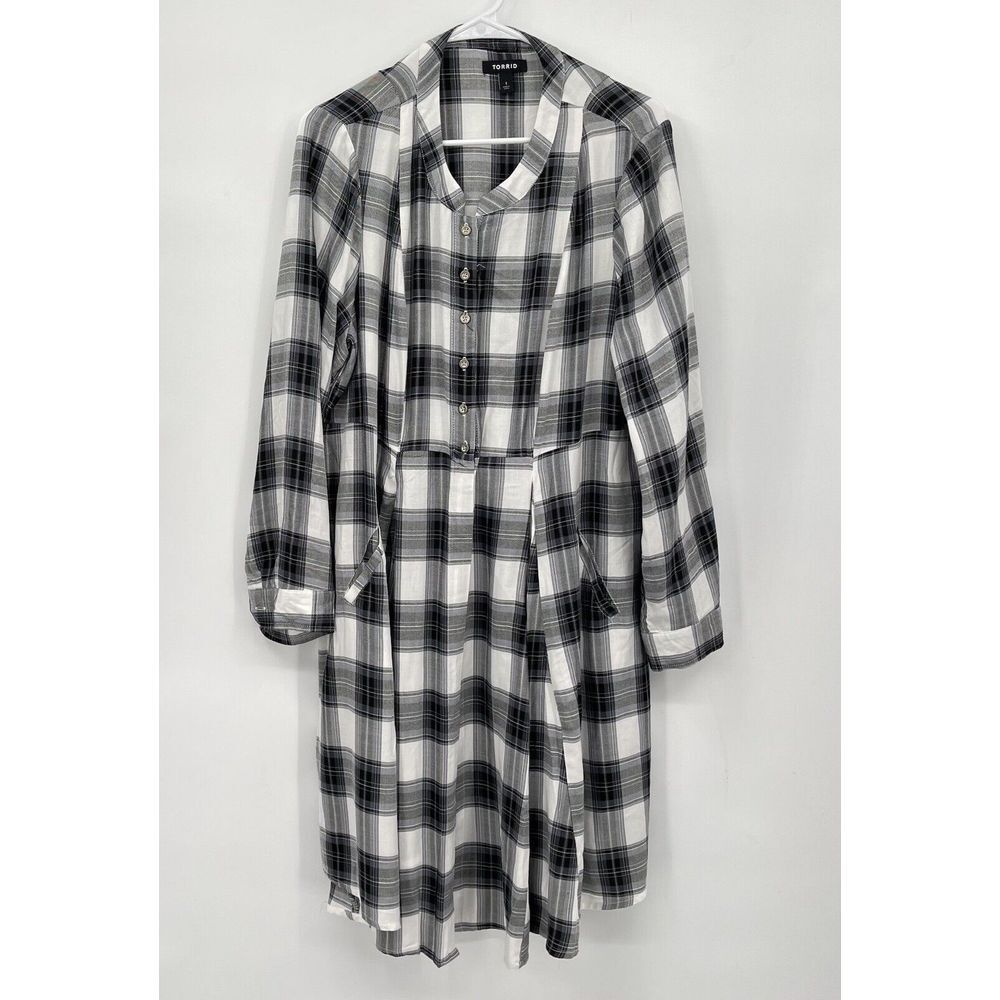 Torrid Women's Plaid Long Sleeve Buttonโ Front Shirt Dress Size 1